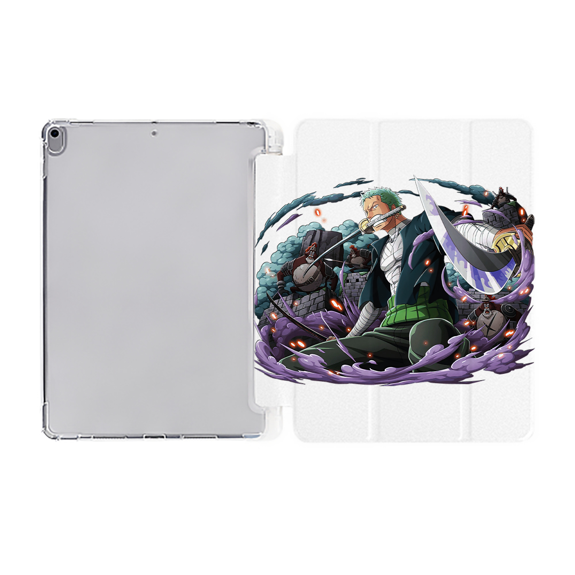 （画像用） ワンピース ロロノア・ゾロ ONE PIECE Roronoa Zoro IPad ケース ペン収納付き 三つ折りスタンド PUレザー×シリコン 対応機種9.5/10.5/10.9インチ